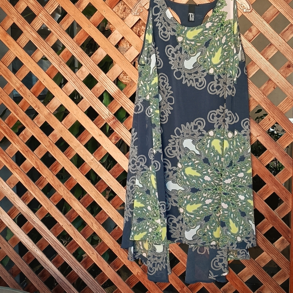 TT Collection Dark Blue Paisley Sleeveless Tent Dress, Modified Racer Back, Med